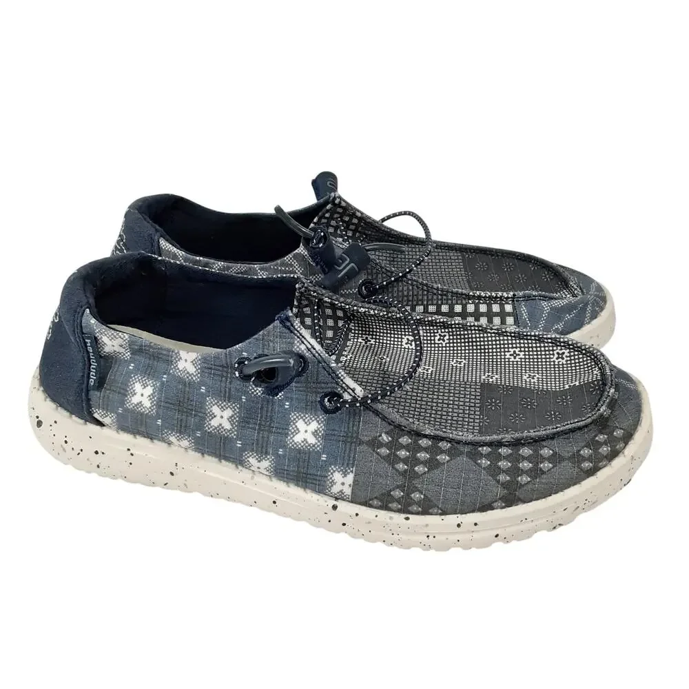 Hey Dude Wendy Slip On Shoes Patchwork Fabric Sneakers Boat Shoes Womens 6